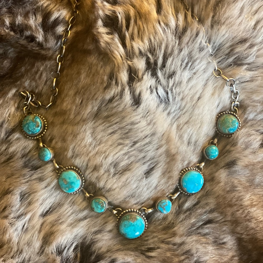 Paul Livingston Navajo, Kingman turquoise + .925 sterling necklace. Never worn .